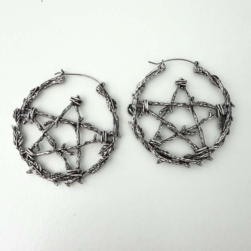 Gothic Pentagram Thorn Branch Hoop Ear Weights